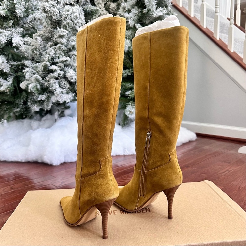 NEW Steve Madden Wescot Olive Suede Knee High Boots Heeled Boots - Picture 5 of 11